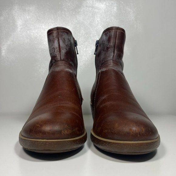 Ecco Women Boots Ankle High Wedge Zip Up Leather Brown Sz 7 - Picture 2 of 16